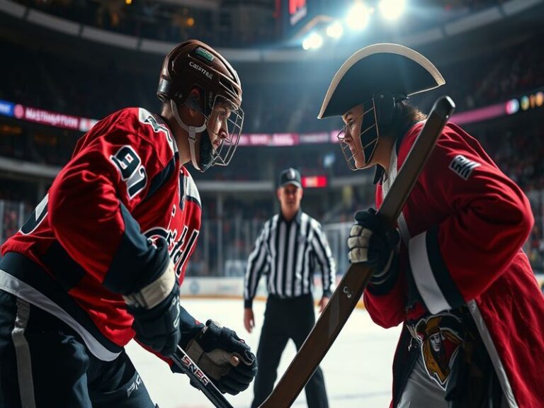 A split-image visual of two hockey arenas: Xcel Energy Center in Minnesota decked in green and Canadian Tire Centre in Ottawa