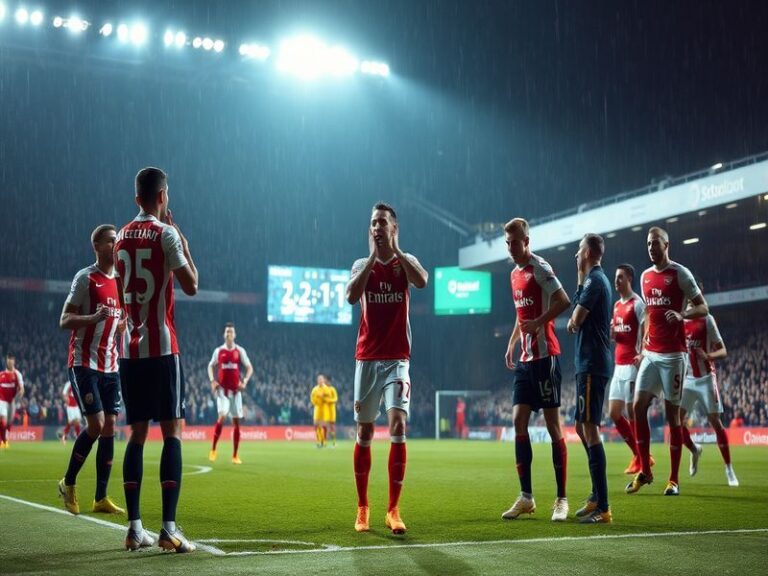 A mid-action shot at St. Mary's Stadium showing Arsenal players celebrating a goal, with Southampton players reacting in the