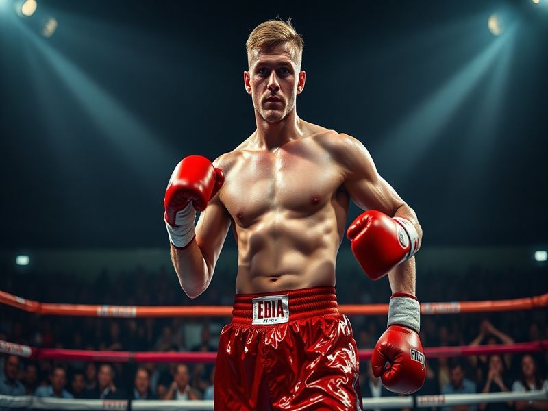 A dynamic action shot of Rico Verhoeven mid-fight, landing a powerful kick in a packed arena with dramatic lighting and a foc