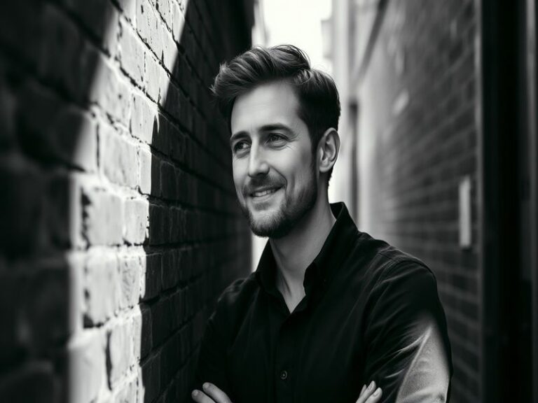 A candid photo of Colin Strickland sitting in a press box or at a laptop, surrounded by sports memorabilia, with a focused an