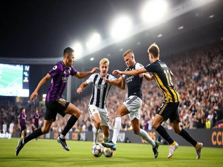 A vibrant stadium scene at Exploria Stadium in Orlando, with fans waving flags and banners, showcasing the passion of the cro