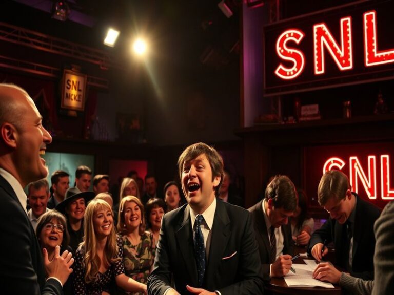 A split-screen image of the SNL UK stage with Munya Chawawa mid-performance on one side and a live audience reacting on the o