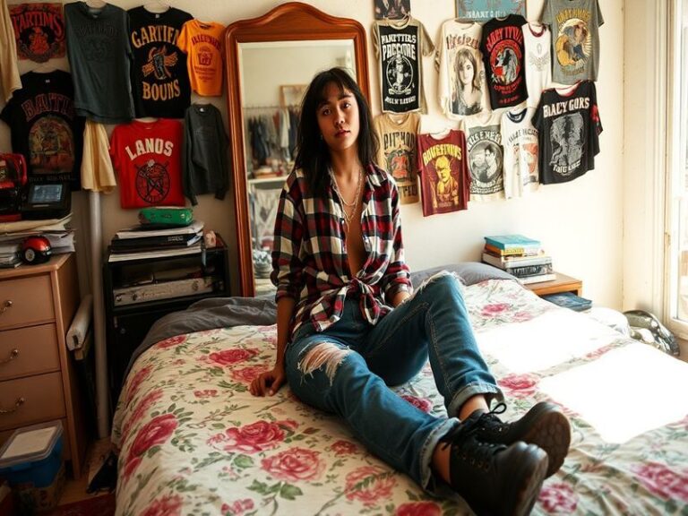 A collage-style image featuring a model wearing Jacy Jayne’s signature oversized hoodie and cargo pants, set against an urban