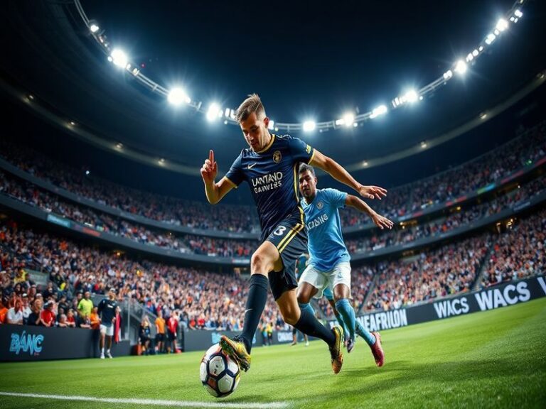 A dynamic action shot from the LAFC vs Orlando City match at Banc of California Stadium, showing players in red and black (LA