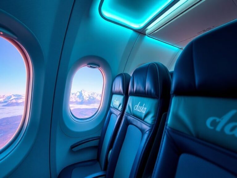 A sleek Alaska Airlines aircraft on the tarmac at sunset, with its distinctive logo and livery prominently displayed, symboli