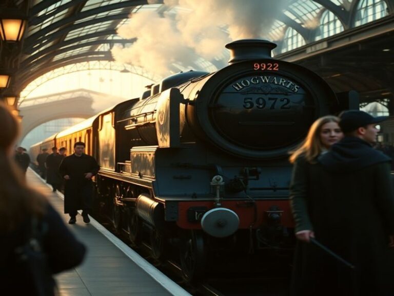 A cinematic shot of Hogwarts castle at dusk, with the HBO Max logo subtly integrated into the sky. The mood is magical and ci