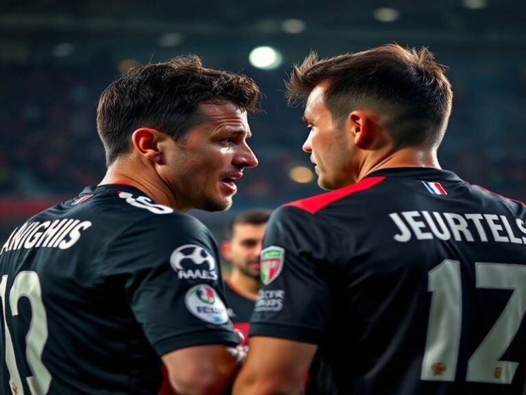 A stadium atmosphere during an Angers vs Lyon match, showing Angers fans in red and black scarves cheering in a packed stadiu