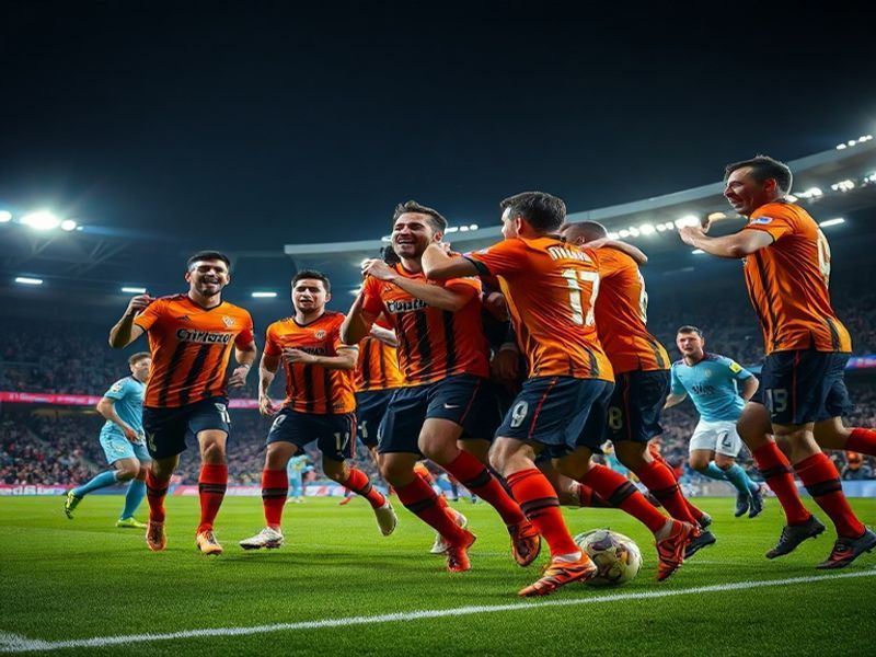A dynamic shot of Valencia's Mestalla Stadium during the match, showing players in action under stadium lights, with the scor