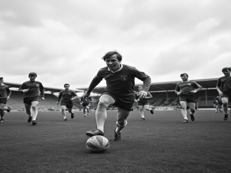 A black-and-white action shot of Eddie Gray in a Celtic kit, mid-dribble with the ball at his feet, evoking the 1970s era of