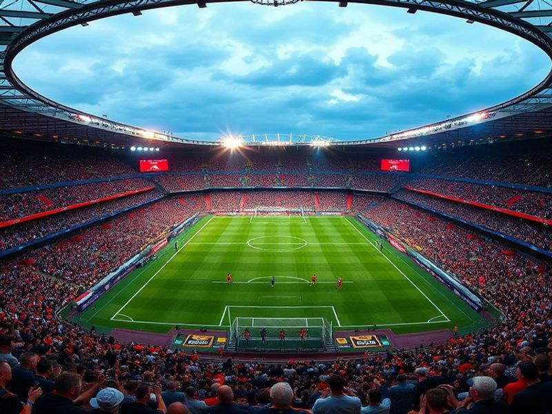 A vibrant illustration of Wembley Stadium packed with fans, flags, and banners during an FA Cup Final, capturing the exciteme