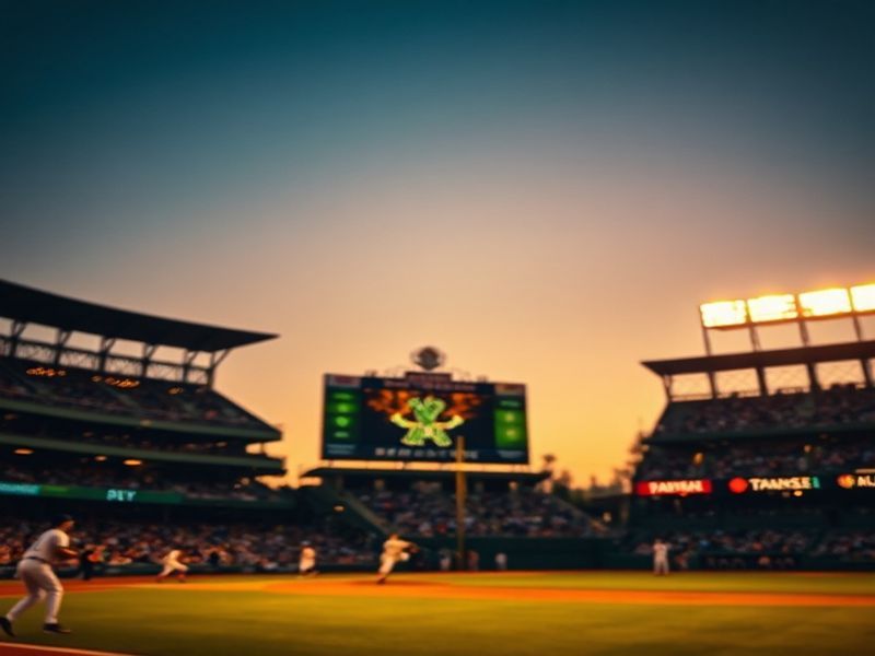 A vibrant broadcast set of Sunday Night Baseball featuring ESPN’s iconic graphics, a close-up of a pitcher winding up, and th