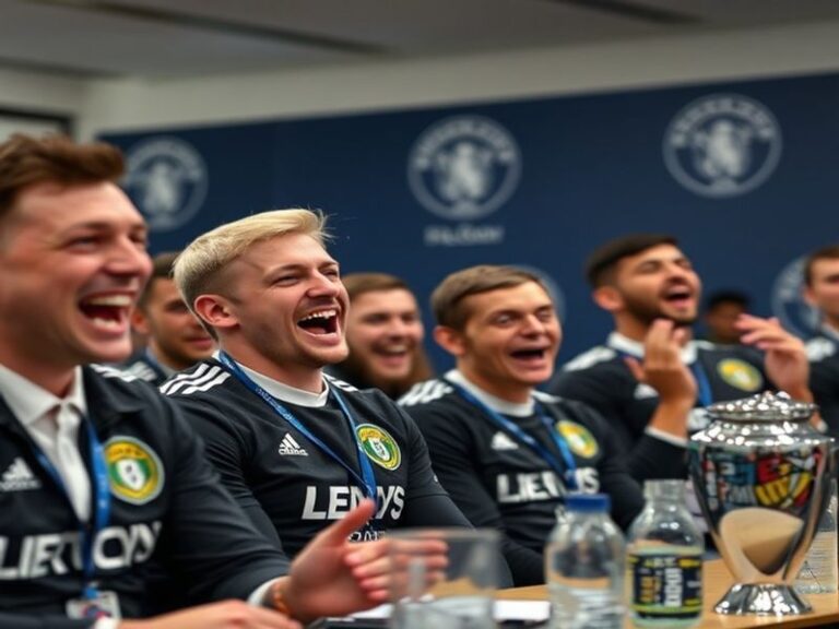 A vibrant scene at Elland Road stadium during a match, with Leeds United fans waving flags and scarves, under floodlights. Th