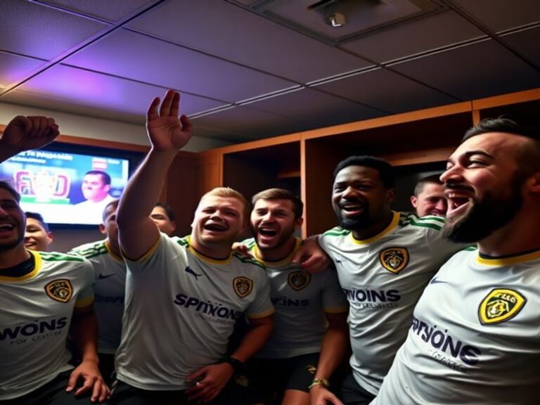 A split-image visual: On the left, Leeds United players celebrate a dramatic cup win with Elland Road in the background. On t