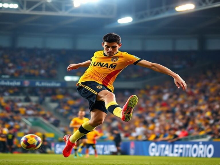 A vibrant scene at Estadio Olímpico Universitario in Mexico City, filled with fans wearing green and gold, holding banners an
