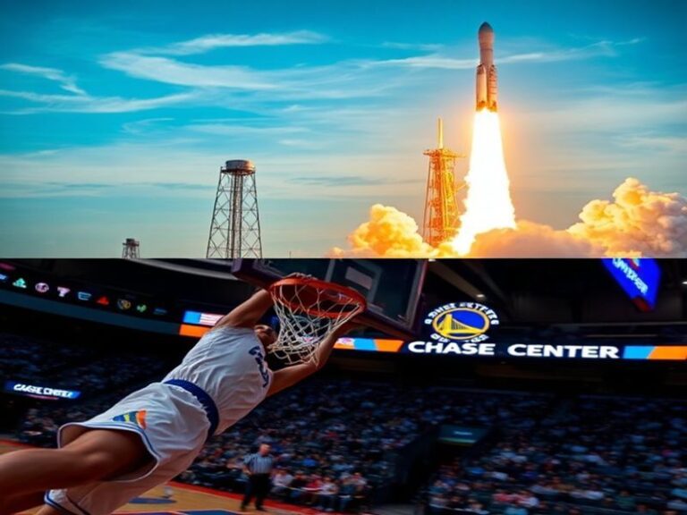 A dynamic NBA court scene featuring Stephen Curry and James Harden in mid-play, with the Warriors vs Rockets rivalry logo in