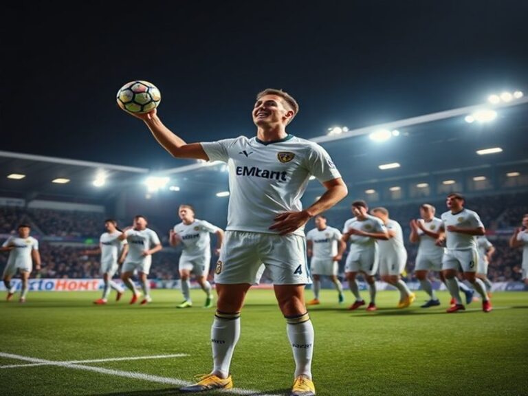 A vibrant stadium atmosphere at Elland Road during a match, with Leeds United fans waving scarves and flags, highlighting the