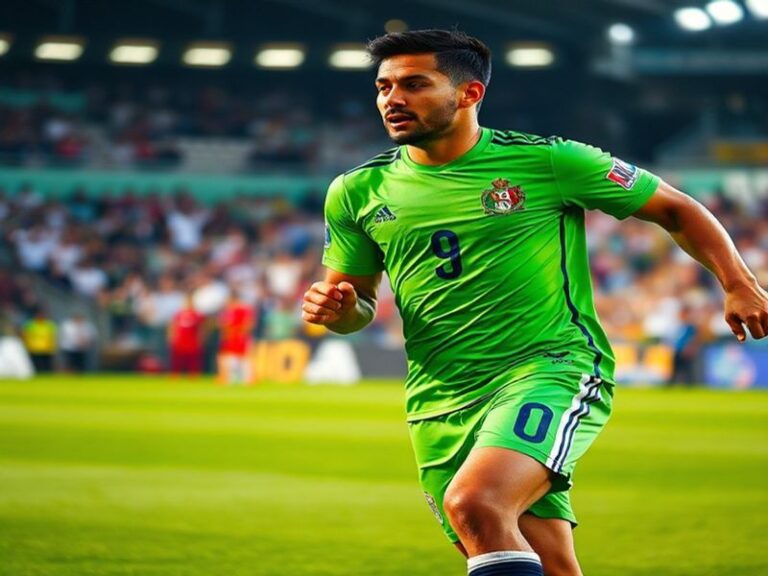 A dynamic action shot of Uriel Antuna in a Cruz Azul jersey, dribbling past an opponent on a sunlit pitch, with blurred stadi