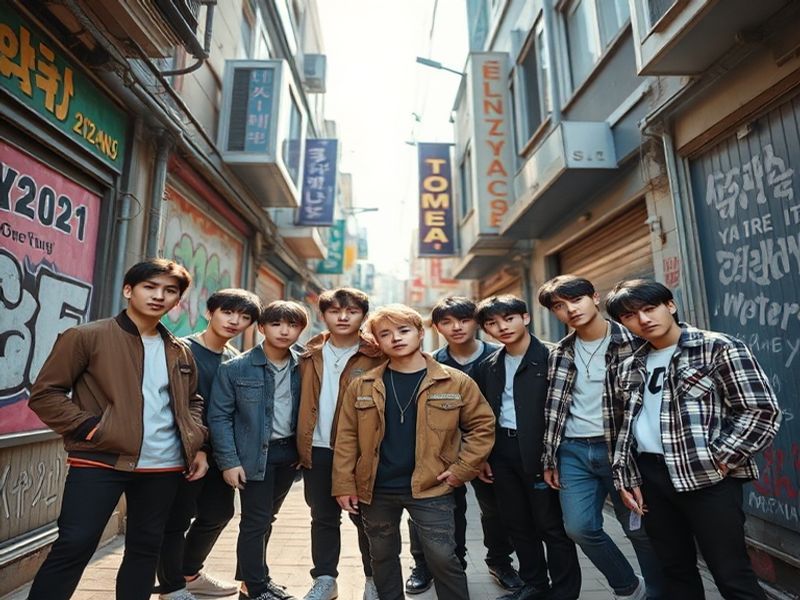 A vibrant concert stage with NCT 10 members performing, showcasing diversity in outfits and choreography. The background feat