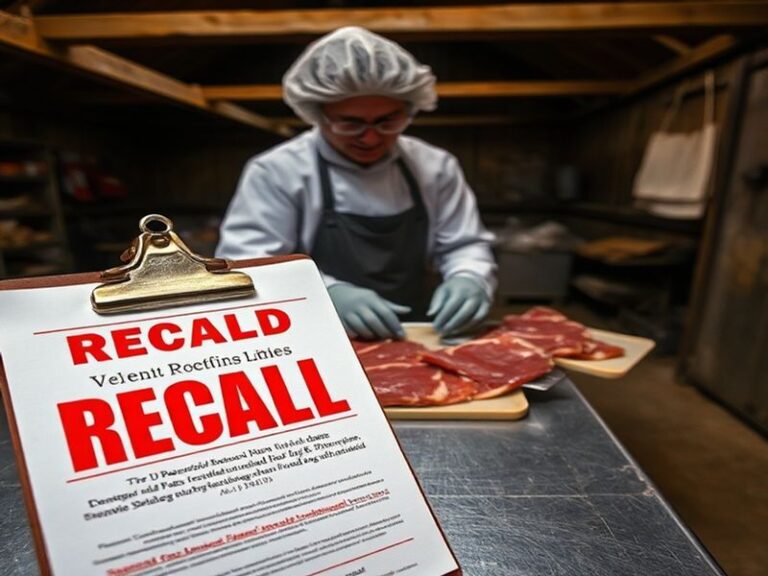 A close-up of sliced bresaola arranged on a wooden board, with some pieces overlapping a small bowl of olive oil and a sprig