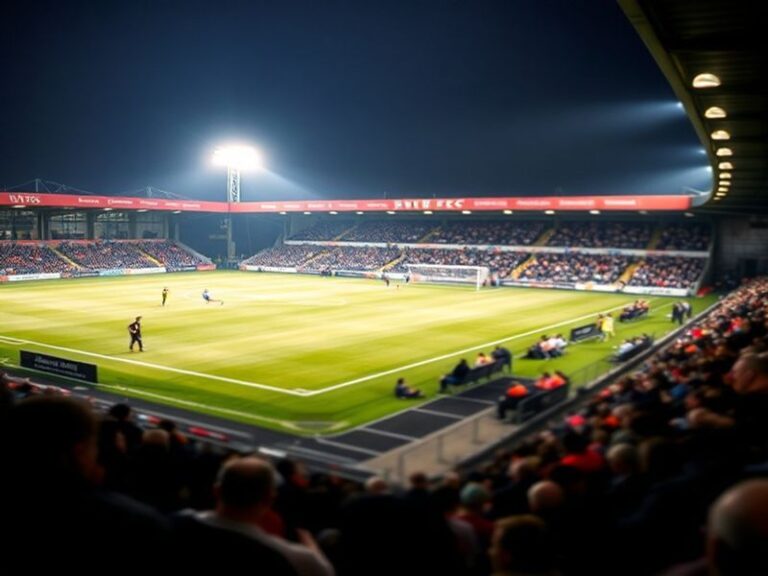 A vibrant matchday scene at Ernistone Park, Wythenshawe FC's home ground, with fans in scarves and players on the pitch under