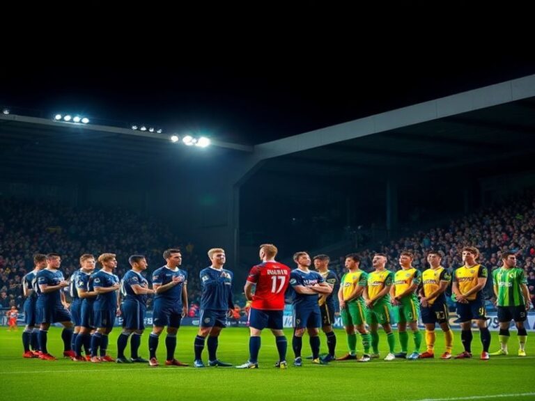 A tense moment at The Den during the Millwall vs Norwich City match. Millwall players in blue and white celebrate their equal