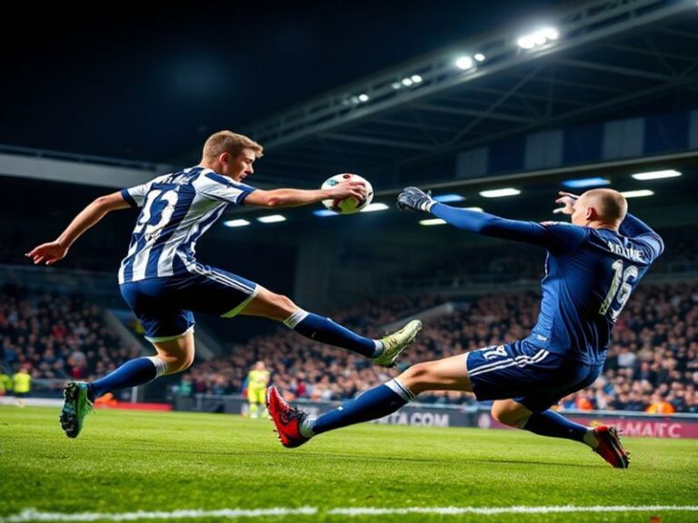 A packed stadium at Ewood Park or The Hawthorns during a high-stakes Championship match, with players in action and fans chee