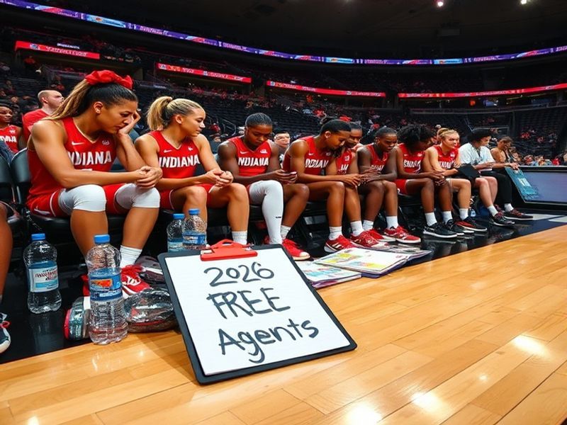 A dynamic action shot of the Indiana Fever playing on their home court, with a focus on key players like Kelsey Mitchell and