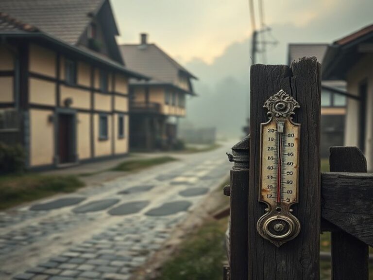 A split-image illustration showing a modern smartphone displaying a weather app with tomorrow’s forecast overlaying a rural R