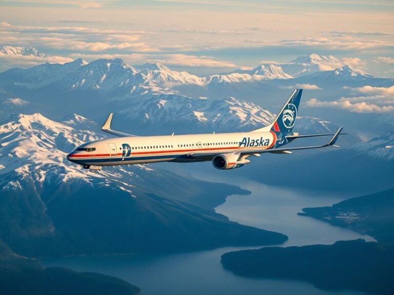 A modern Alaska Airlines Boeing 737 MAX aircraft parked at an airport gate, showcasing its sleek design and livery against a