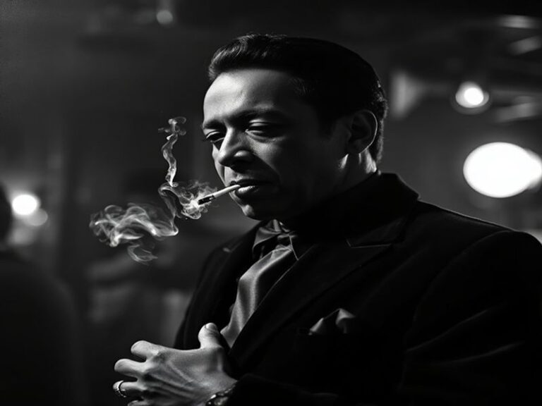 A high-fashion portrait of Regen-Jean Page in a sleek, tailored suit with African-inspired patterns, standing in a studio wit