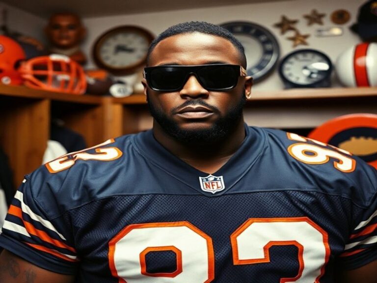 A dynamic split-screen image showing Steve McMichael in his Chicago Bears football uniform on one side and in his WWE wrestli