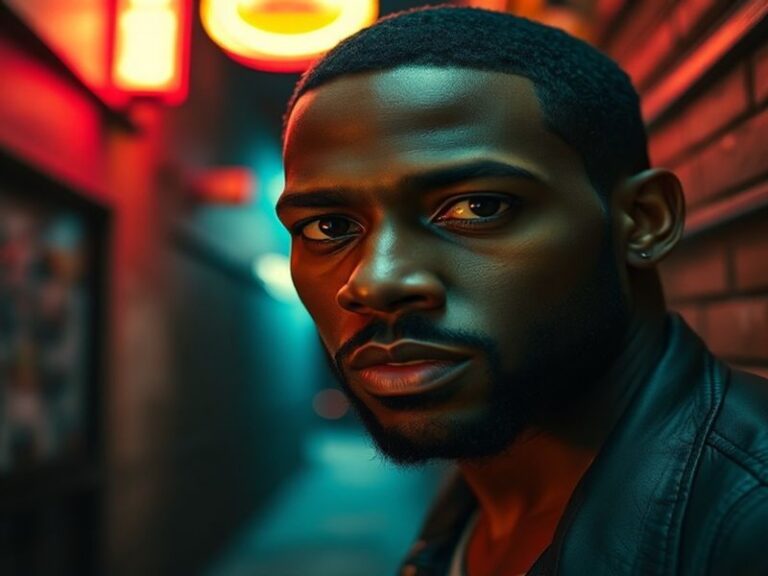 A confident Shemar Moore in a tailored suit, standing in a dynamic urban setting with a mix of modern and classic architectur