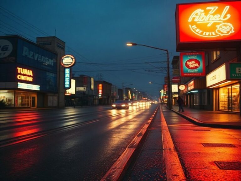 A vibrant collage of city skylines at night, with neon lights, concert stages in subway tunnels, rooftop parties, and diverse