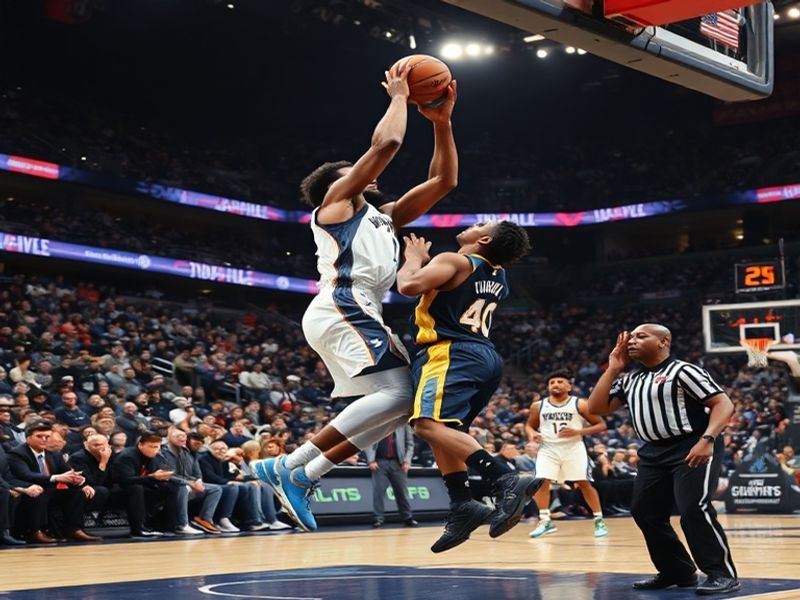 A split-screen image showing Anthony Edwards driving to the basket on the left and Tyrese Haliburton dribbling in the half-co