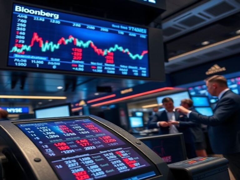 A global oil map with Brent crude price data displayed on digital screens, set against a backdrop of an oil rig and a stock e