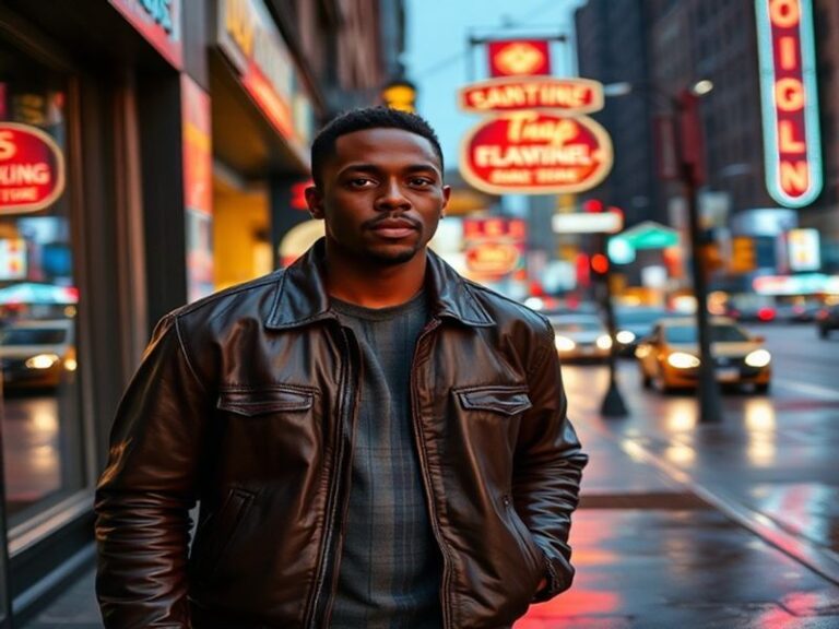 A dynamic portrait of Jordan Walker speaking at a podium during the Crossroads Festival in Marrakech, surrounded by diverse a