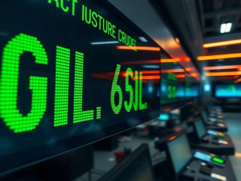 A global map showing oil price fluctuations by region, with overlays of supply chain icons and currency symbols. The mood is