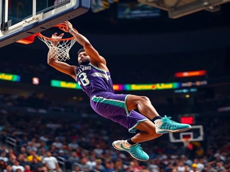 A dynamic action shot of Marvin Bagley III playing for the Sacramento Kings, mid-air with intense focus, wearing his purple a