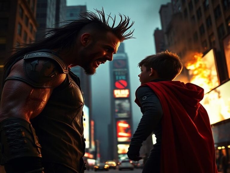 A dark, cinematic shot of The Boys Season 5 cast in a tense confrontation, with Soldier Boy looming over Homelander in a shat