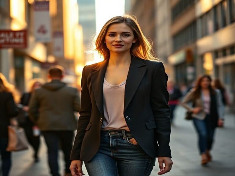 A professional portrait of Sophia Hutchins in a modern office setting, dressed in business attire, with a cityscape visible t