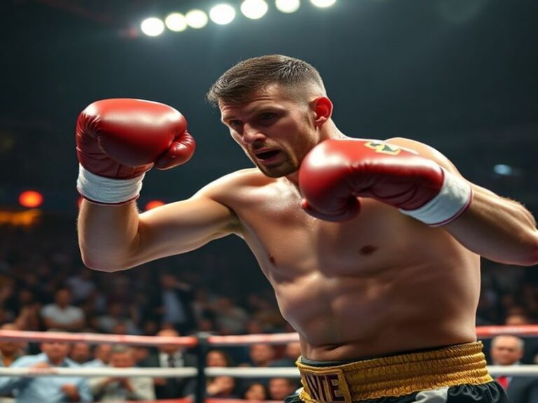 A dynamic image of Carl Froch in the boxing ring, showcasing his intense focus and determination during a fight, with a cheer