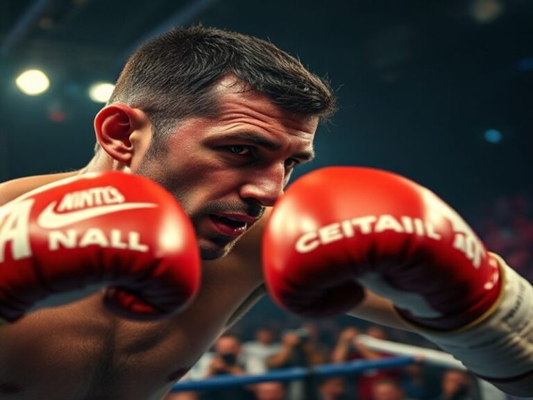 A dynamic shot of Carl Froch in the boxing ring, showcasing his intense focus and athleticism during a match.