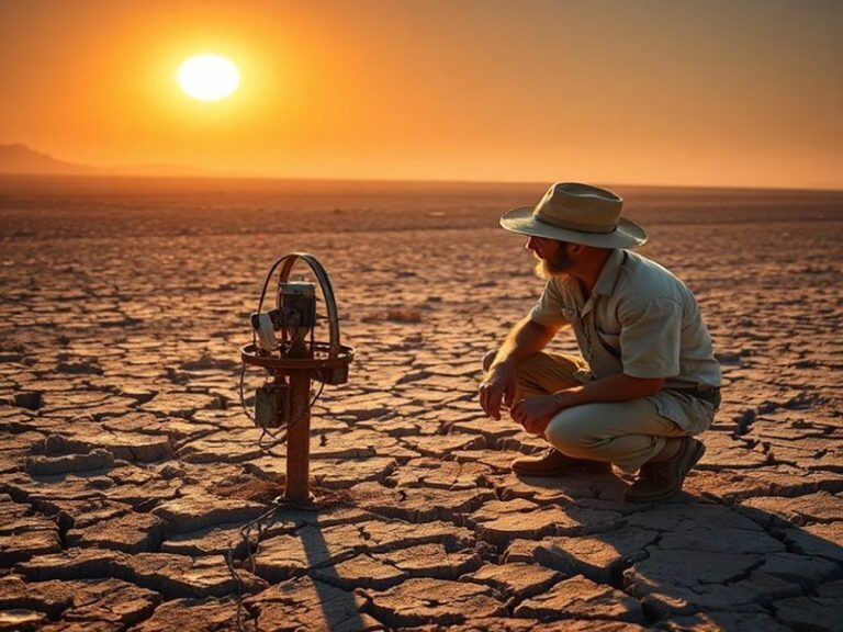 A split-image visual showing contrasting weather extremes: one side with parched, cracked earth and wildfires, the other with