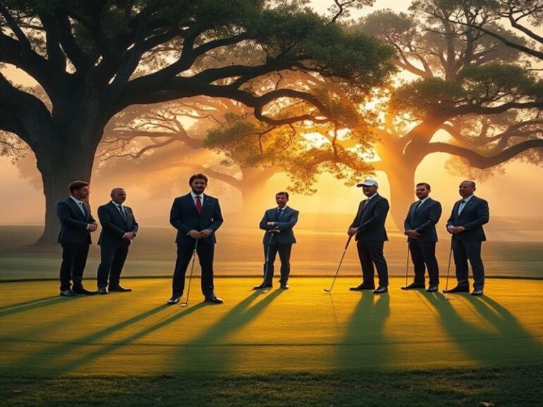 An image of Augusta National Golf Club during The Masters, showcasing the lush green fairways and iconic azaleas, capturing t