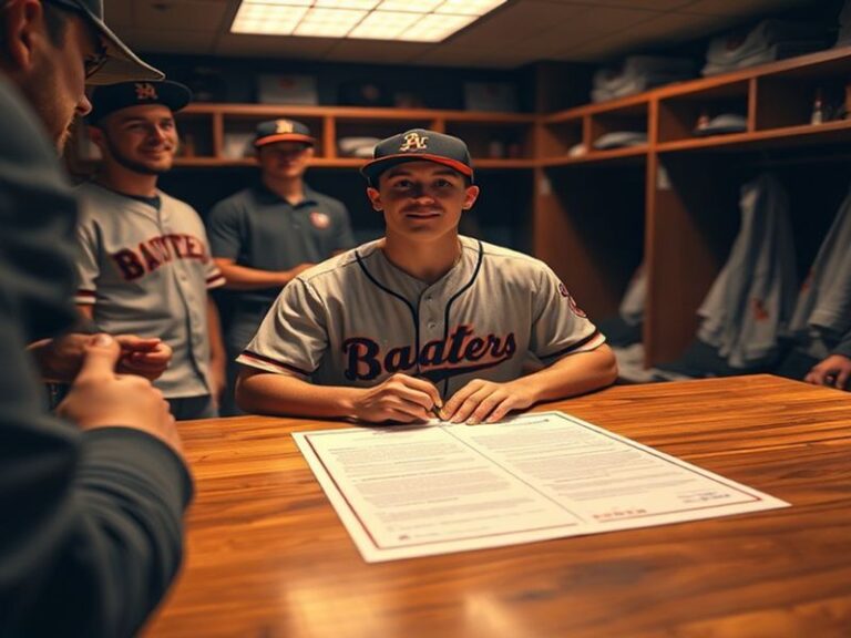 A young athlete in a sports uniform, standing confidently on a field, representing the future of sports contracts.
