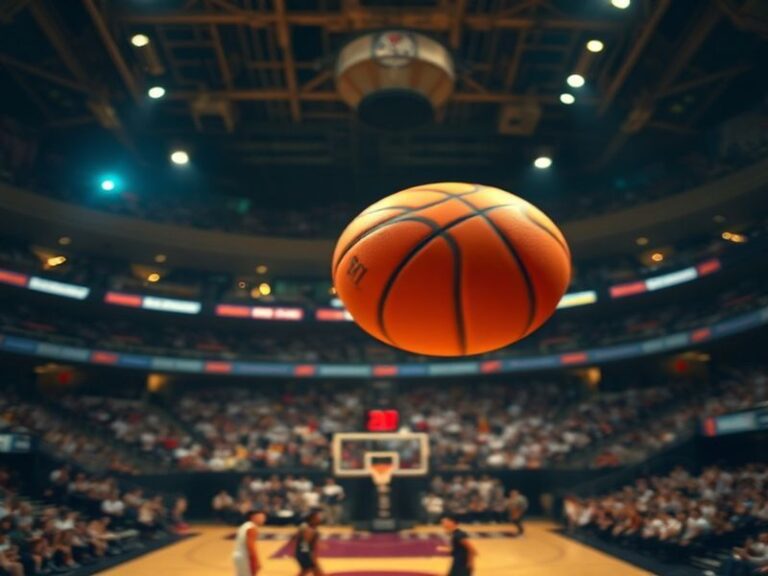 A vibrant, sunlit stadium filled with cheering fans watching a high-energy suns game match. Players in colorful uniforms leap