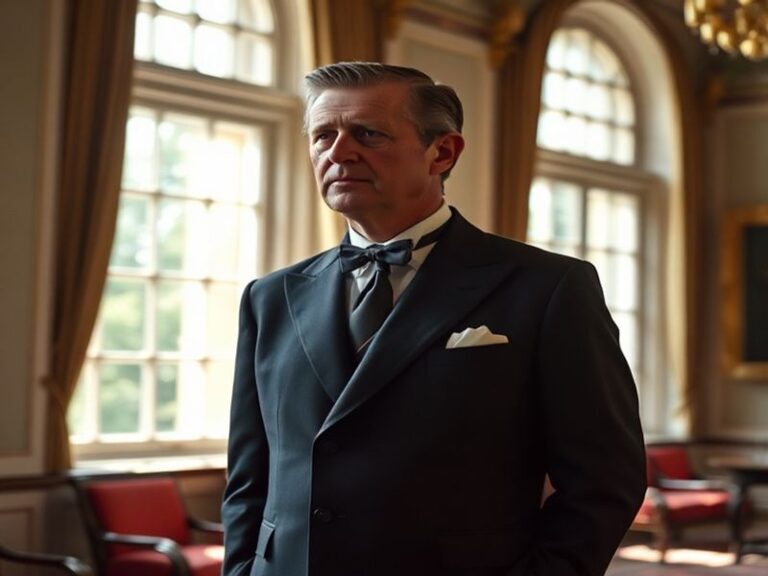 A split-image illustration: On the left, Prince Andrew in his naval uniform during the Falklands War; on the right, a somber