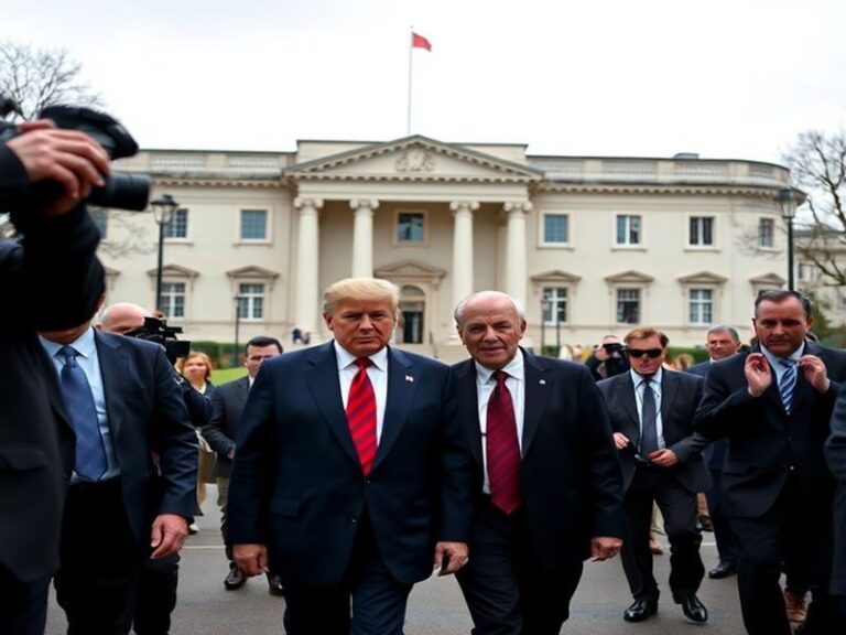 A formal meeting between Donald Trump and Mark Rutte in a NATO summit setting, with flags and officials in the background, co