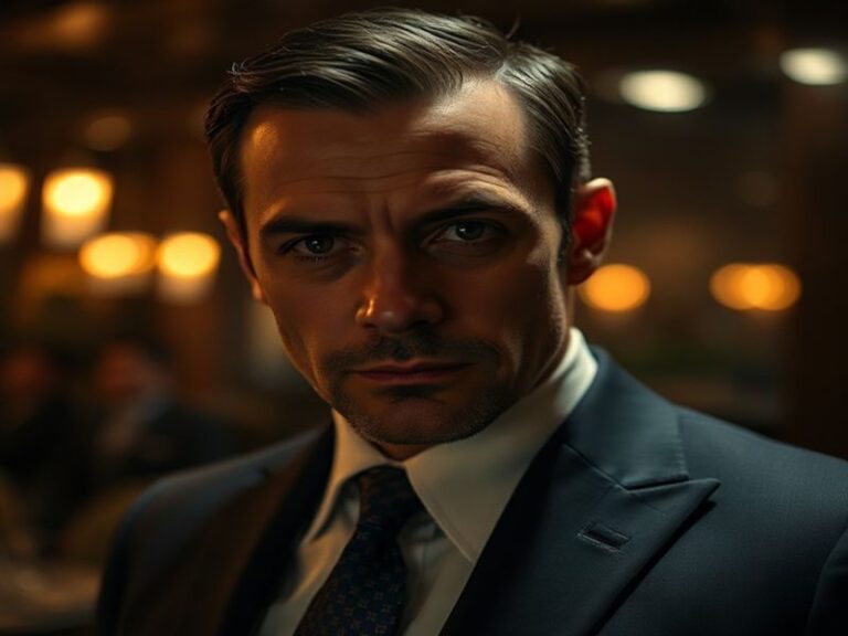 A stylish portrait of Rege-Jean Page in a tailored suit, standing against a moody urban backdrop, exuding confidence and soph