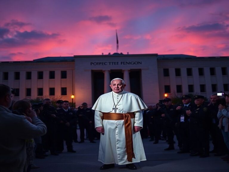 A wide-angle shot of St. Peter's Square in Rome during a public event, with Swiss Guards in ceremonial uniforms standing at a